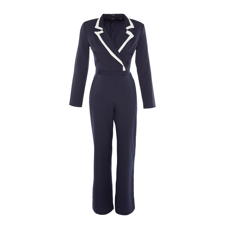 Trendyol Navy Blue Maxi Jumpsuit With Woven Button Detailed