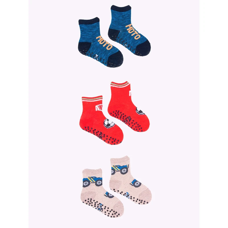 Yoclub Kids's Boys' Cotton Socks Anti Slip ABS Patterns Colours 3-pack SKA-0109C-AA3A-003