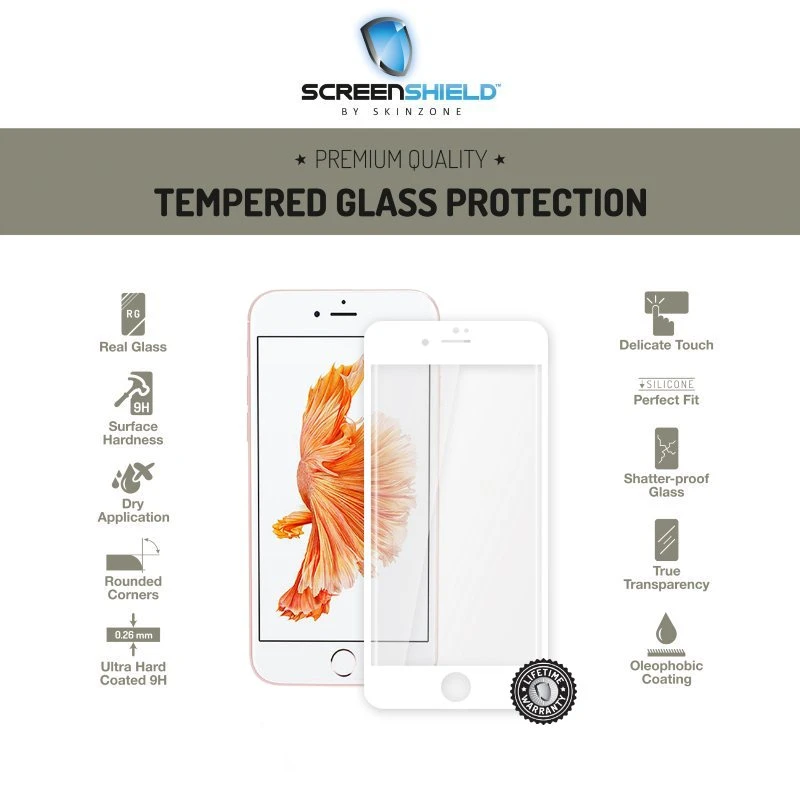 Screenshield™ Apple iPhone 7 Plus Tempered Glass protection display (full COVER WHITE metalic frame)