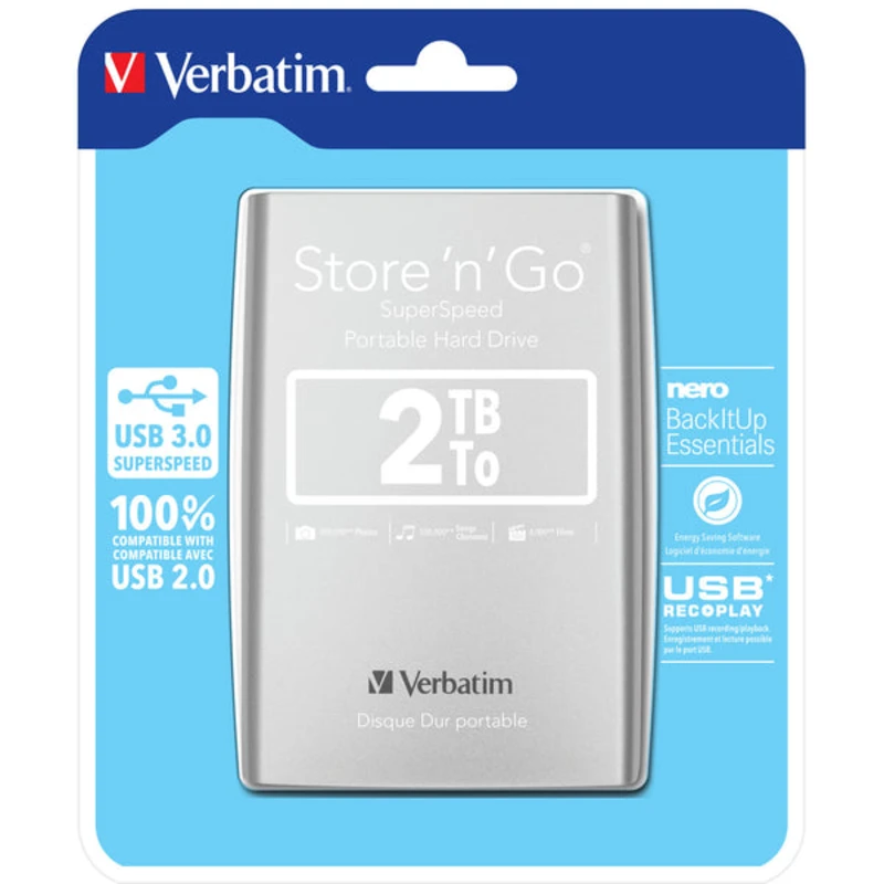 Verbatim externí pevný disk, Store N Go, 2.5", USB 3.0 (3.2 Gen 1), 2TB, 53189, stříbrný