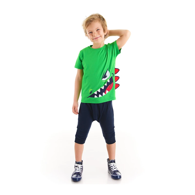 Denokids Naughty Boys Green T-shirt Capri Shorts Set