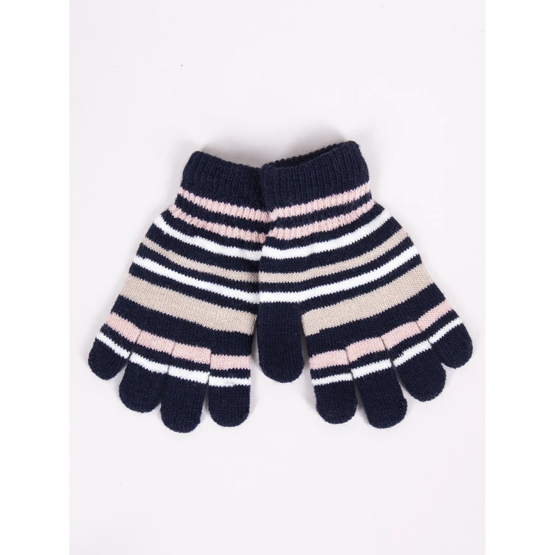 Yoclub Kids's Girls' Five-Finger Striped Gloves RED-0118G-AA50-004