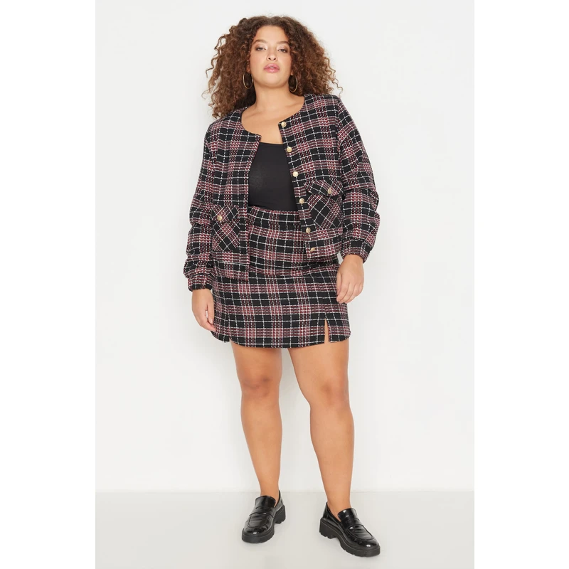 Trendyol Curve Plaid Patterned Tweed Skirt