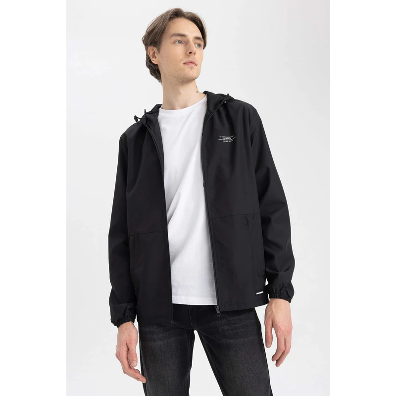 DEFACTO Slim Fit Hooded Faux Shearling Raincoat