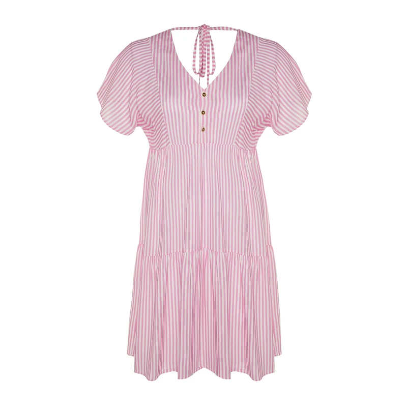 Trendyol Curve Pink Striped Woven Dress