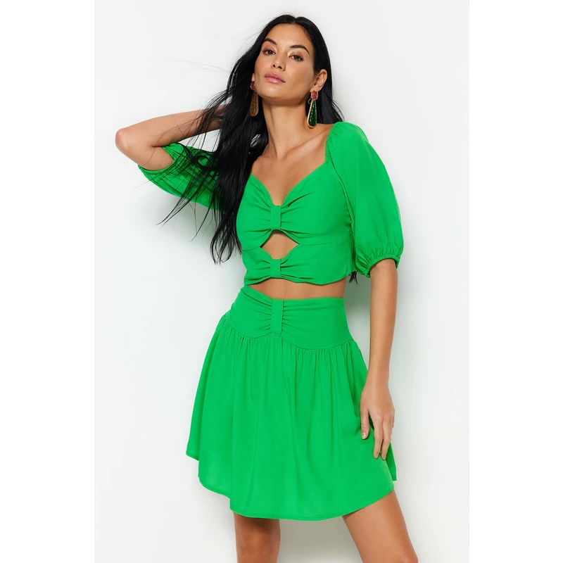 Trendyol Green Woven Cut Out/Window Blouse and Skirt Set