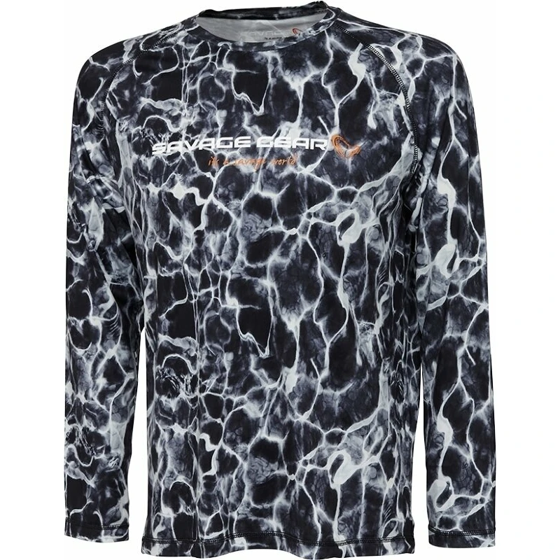 Savage Gear Tričko Night UV Long Sleeve T-Shirt Black Waterprint M