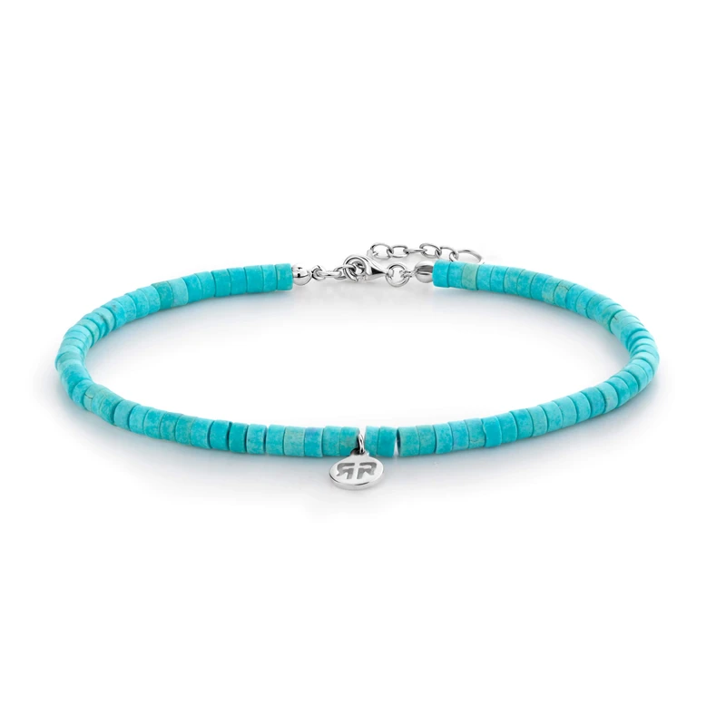 Rebel&Rose Tyrkysový korálkový náramek na nohu Anklet Slices Turquoise RR-AK005-S 19,5 - 21,5 cm - XS