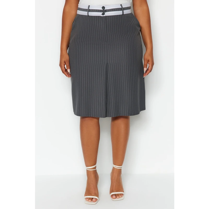 Trendyol Curve Anthracite Striped Pencil Formal Woven Skirt