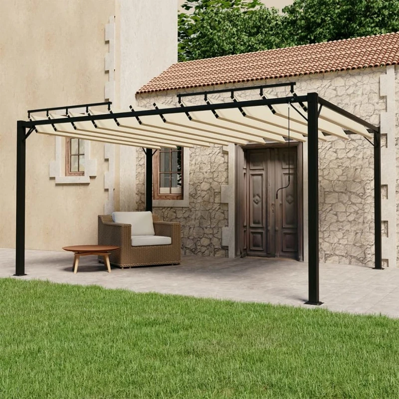 Pergola s lamelovou střechou 3 x 4 m hliník / látka Dekorhome Krémová,Pergola s lamelovou střechou 3 x 4 m hliník / látka Dekorhome Krémová