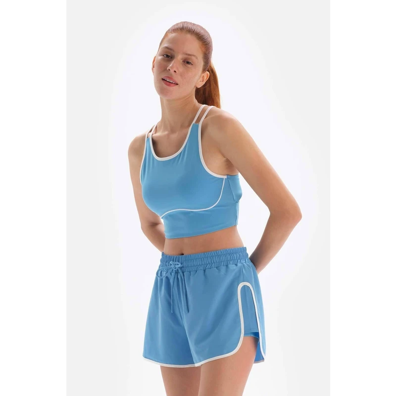 Dagi Light Blue Women's Sports Bra with Low Cut Back