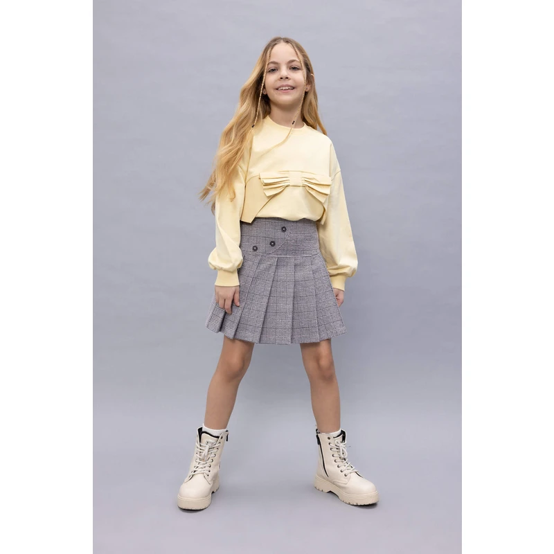 DEFACTO Girl Square Patterned Pleated Skirt