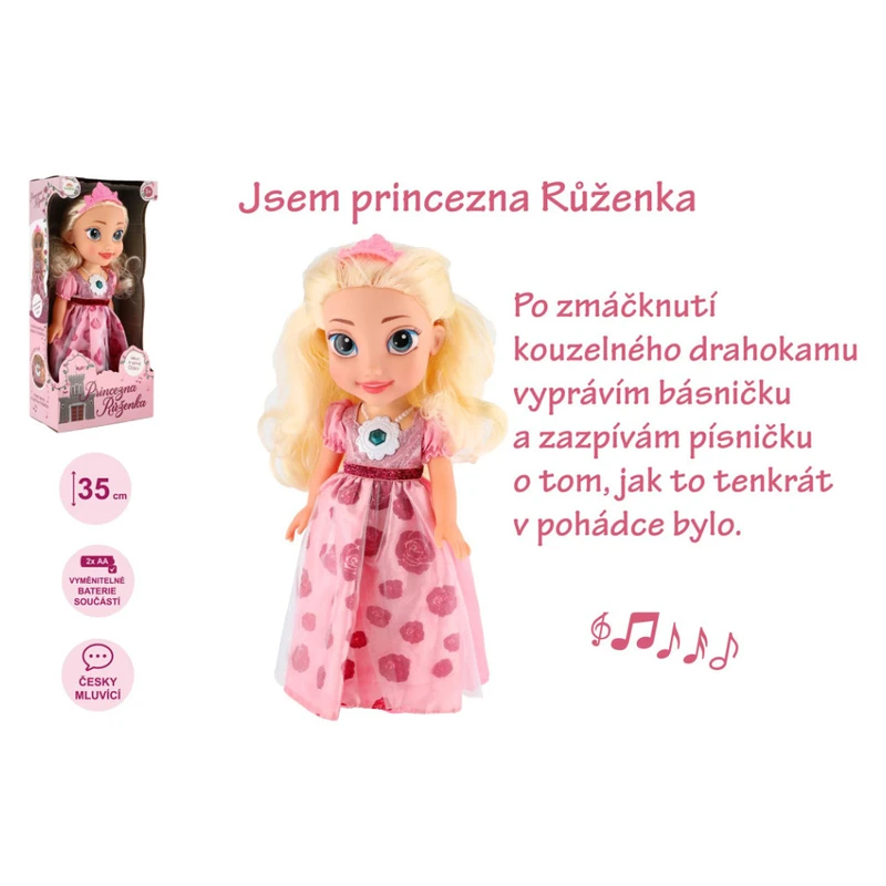 TEDDIES Panenka princezna Růženka plast česky mluvící na baterie se zvukem 35 cm