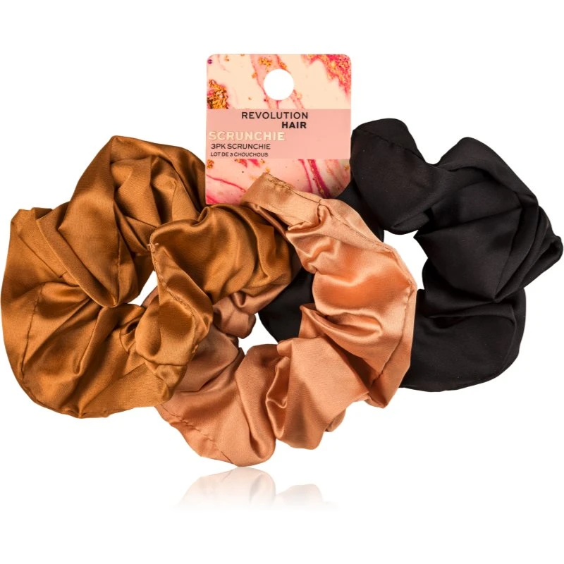 Revolution Haircare Satin Scrunchie gumičky do vlasů odstín Black/Blush/Nude 3 ks