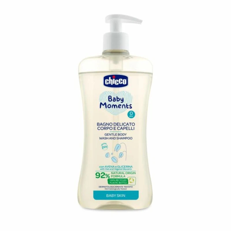 Chicco Baby Moments jemný dětský šampon na vlasy a tělo 500 ml