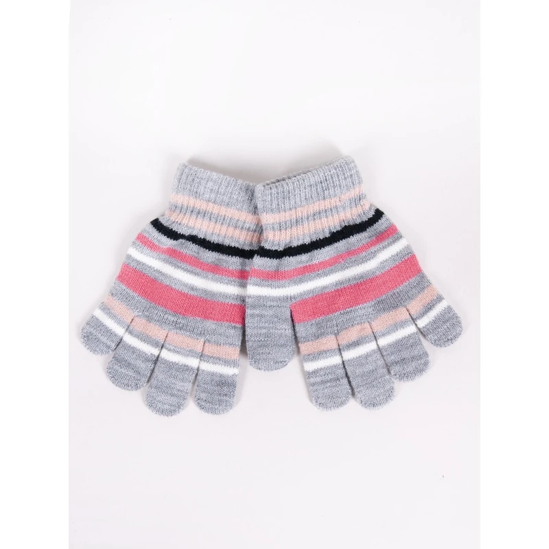 Yoclub Kids's Girls' Five-Finger Striped Gloves RED-0118G-AA50-005