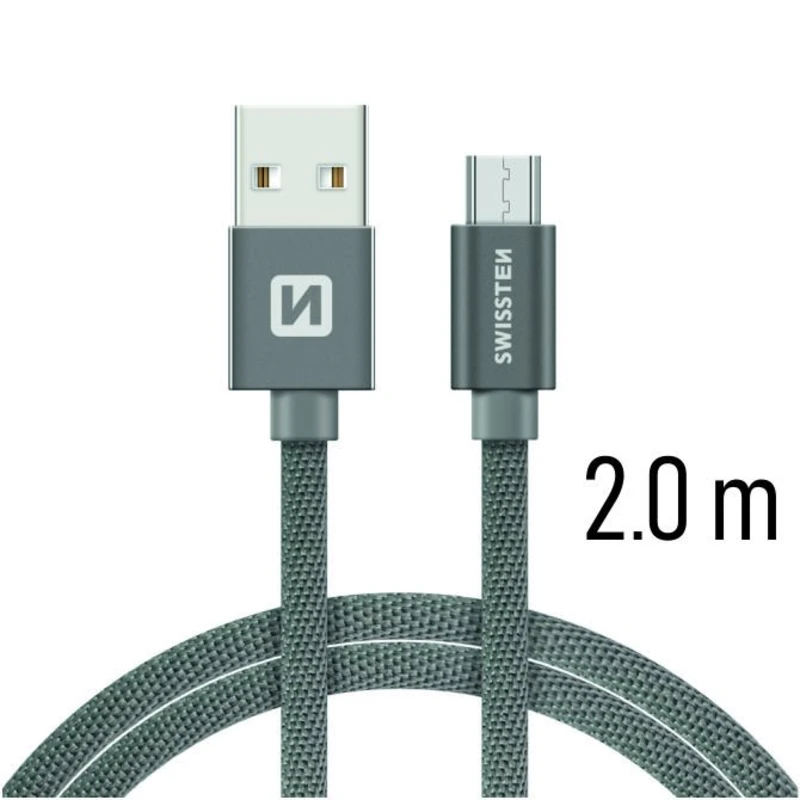 Datový kabel Swissten Textile USB / microUSB 2m, grey