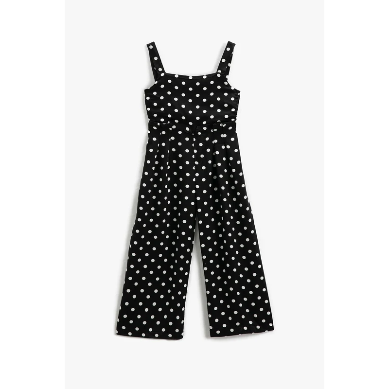 Koton Girl's Jumpsuit with Wide Leg, Polka Dots, Tie Front 3skg40016aw