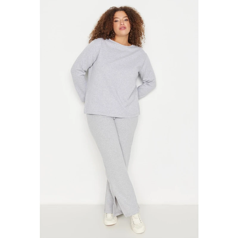 Trendyol Curve Gray Knitted Pajamas with Slits.