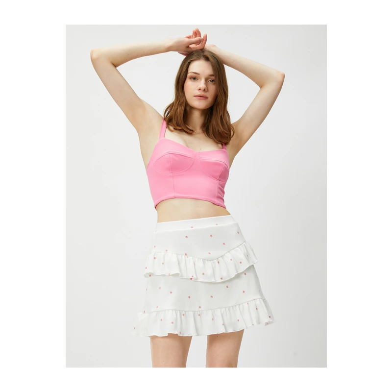 Koton Tiered Mini Skirt with Flowers Embroidered