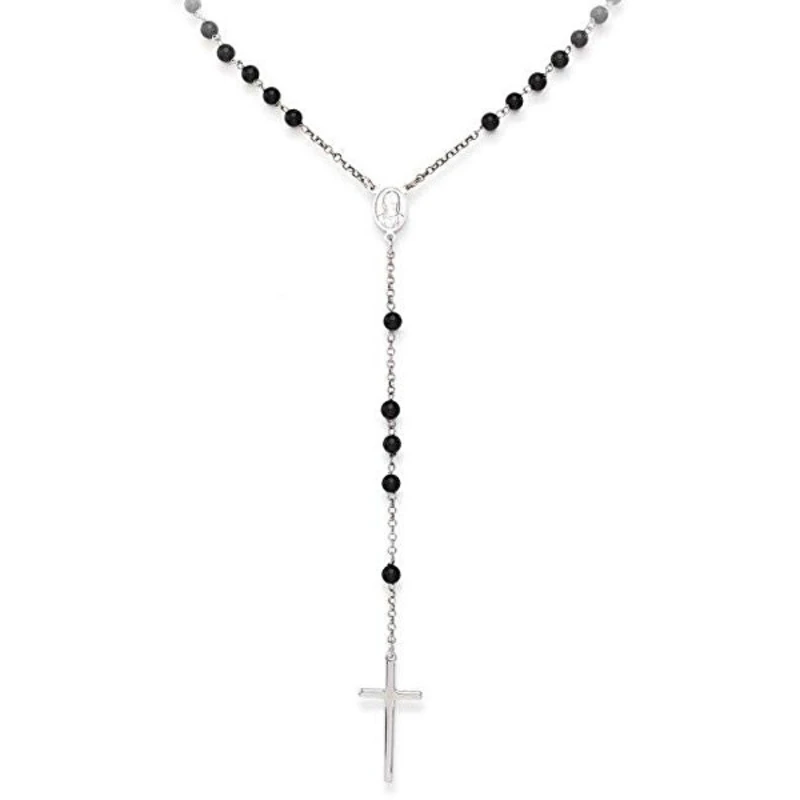 Amen Originální stříbrný náhrdelník s onyxy Rosary CROBON40