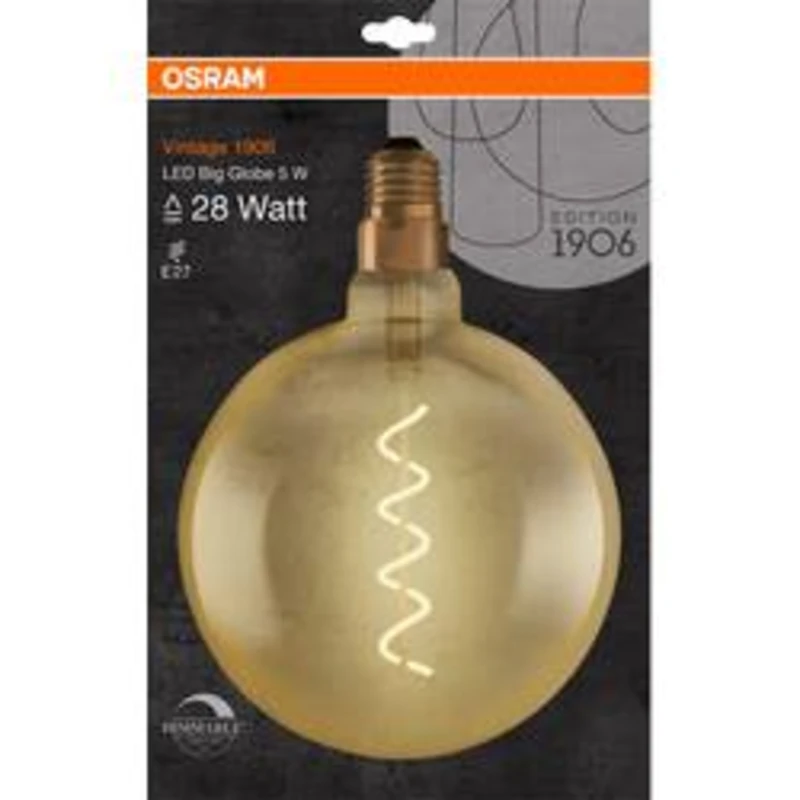 LED žárovka Vintage 1906 E27 Osram 5W (28W) teplá bílá (2000K) Retro Filament Gold Globe200 stmívatelná