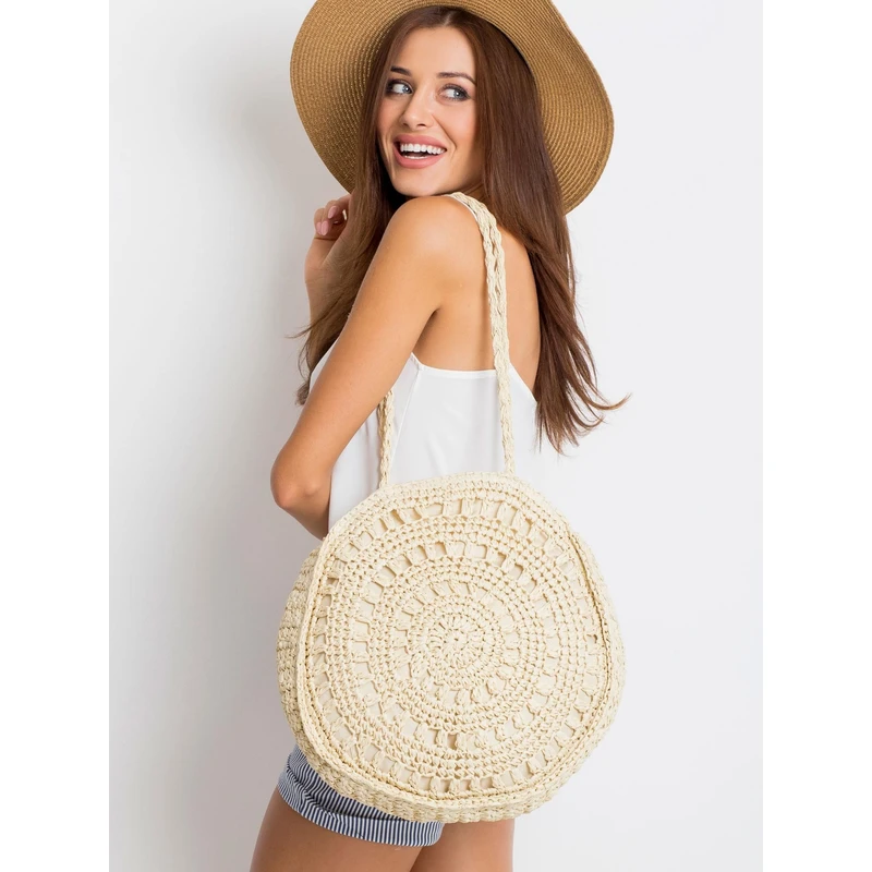 Round braided light beige bag