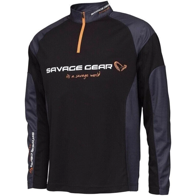 Savage Gear Tričko Tournament Gear Shirt 1/2 Zip Black Ink S