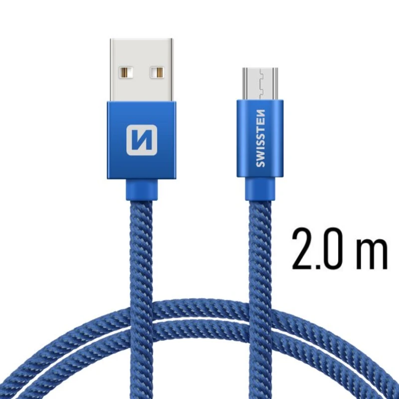 Datový kabel Swissten Textile USB/MicroUSB, 2,0m, modrý