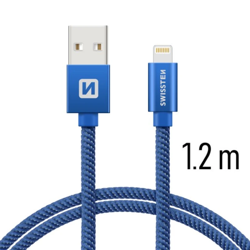 Datový kabel Swissten Textile USB/Lightning, 1,2m, modrý