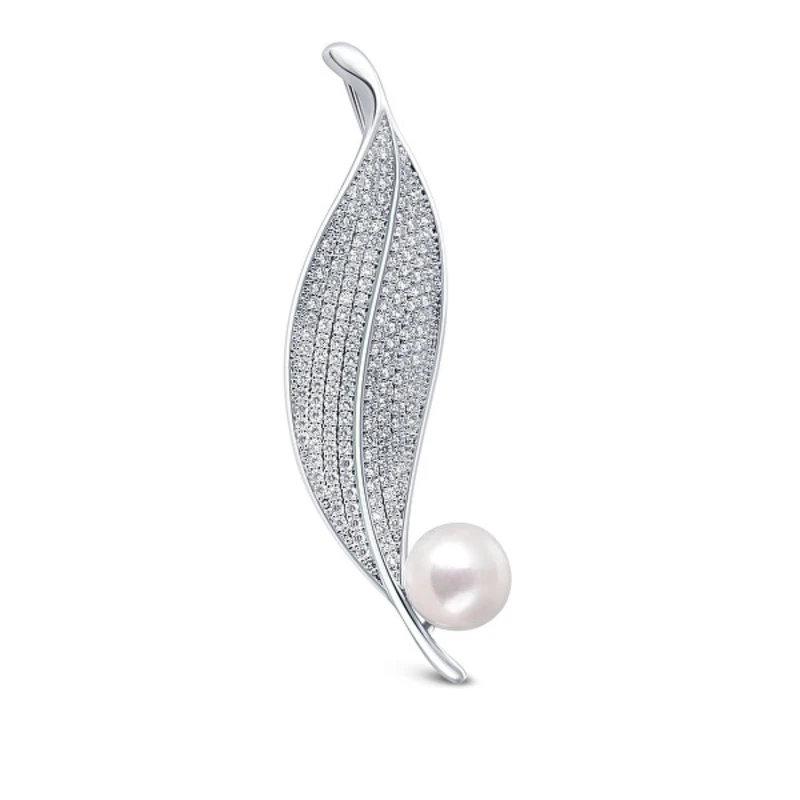 JwL Luxury Pearls Zářivá perlová brož lísteček 2v1 JL0701