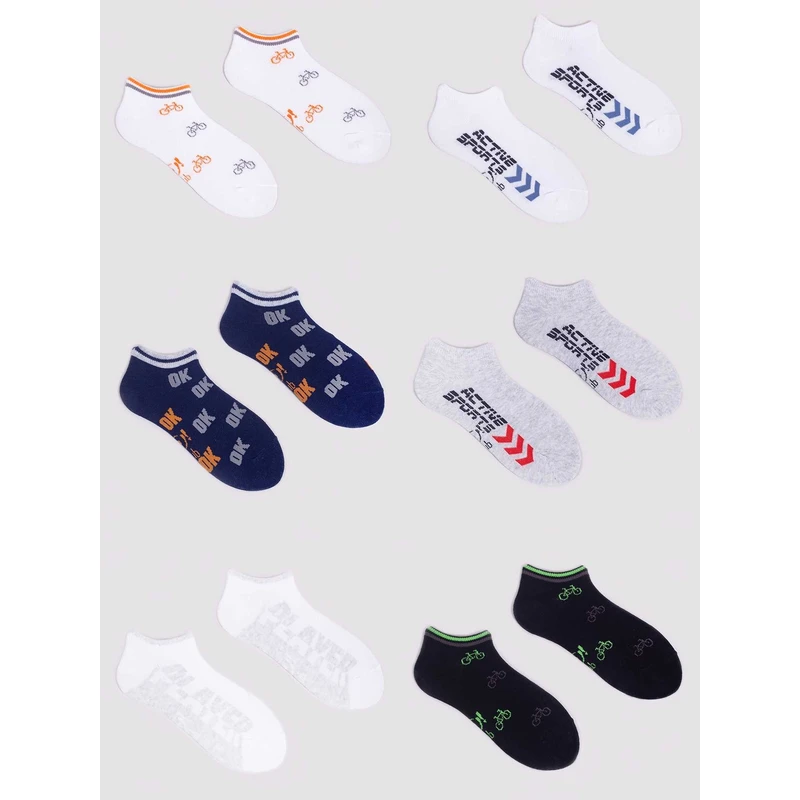 Yoclub Kids's Boys' Ankle Cotton Socks Patterns Colours 6-Pack SKS-0008C-AA00-004