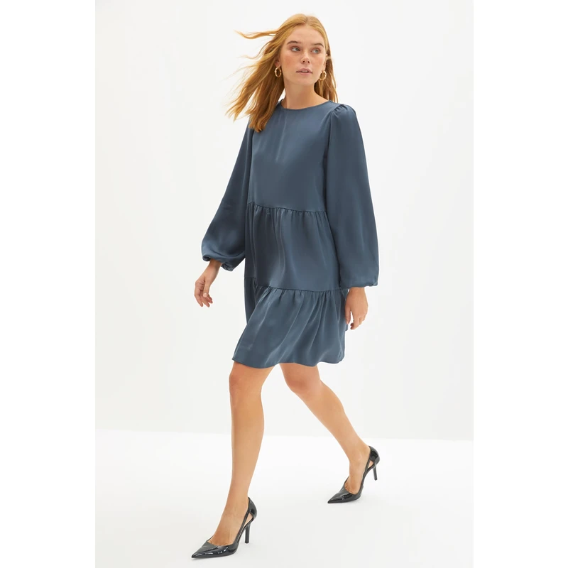 Trendyol Indigo Ruffle Satin Dress