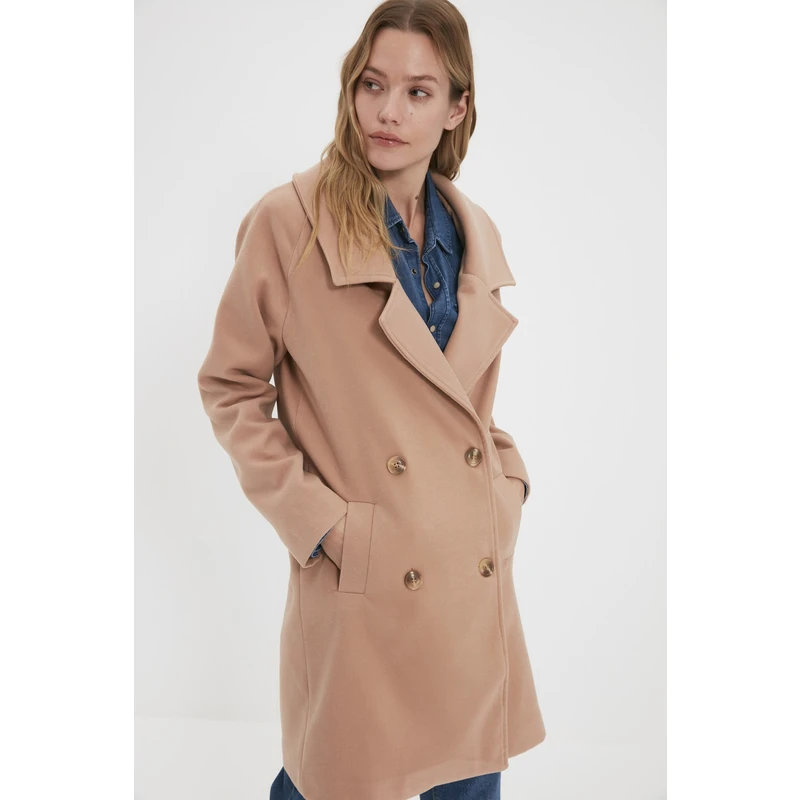 Trendyol Camel Button Closure Cachet Coat