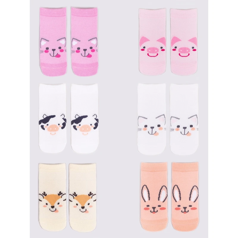 Yoclub Kids's Girls' Ankle Thin Cotton Socks Patterns Colours 6-Pack SKS-0072G-AA00-004