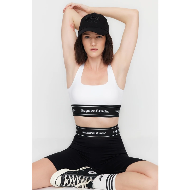 Trendyol X Sagaza Studio White Padded, Square Collar Sports Bra.