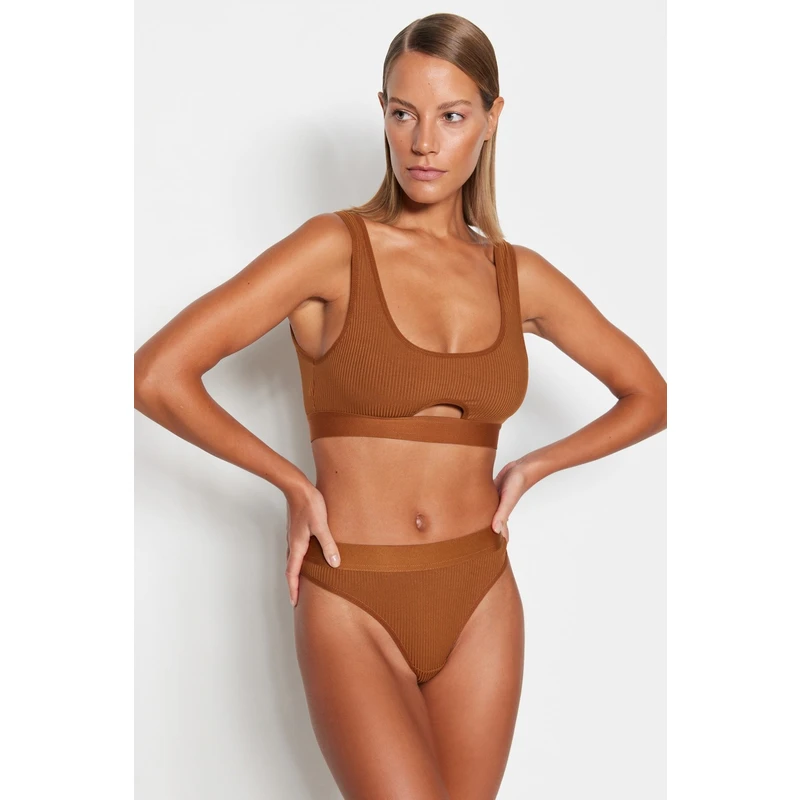 Trendyol Brown Ribbed Elastic Window/Cut Out Detailed Underwear Set