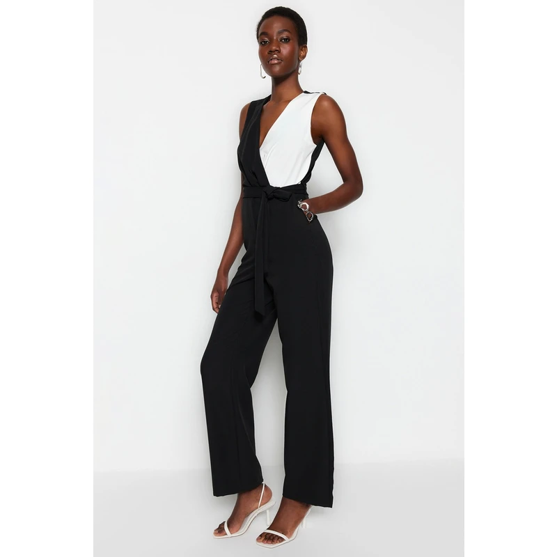 Trendyol Black Maxi Woven Ecru Collar Detailed Jumpsuit