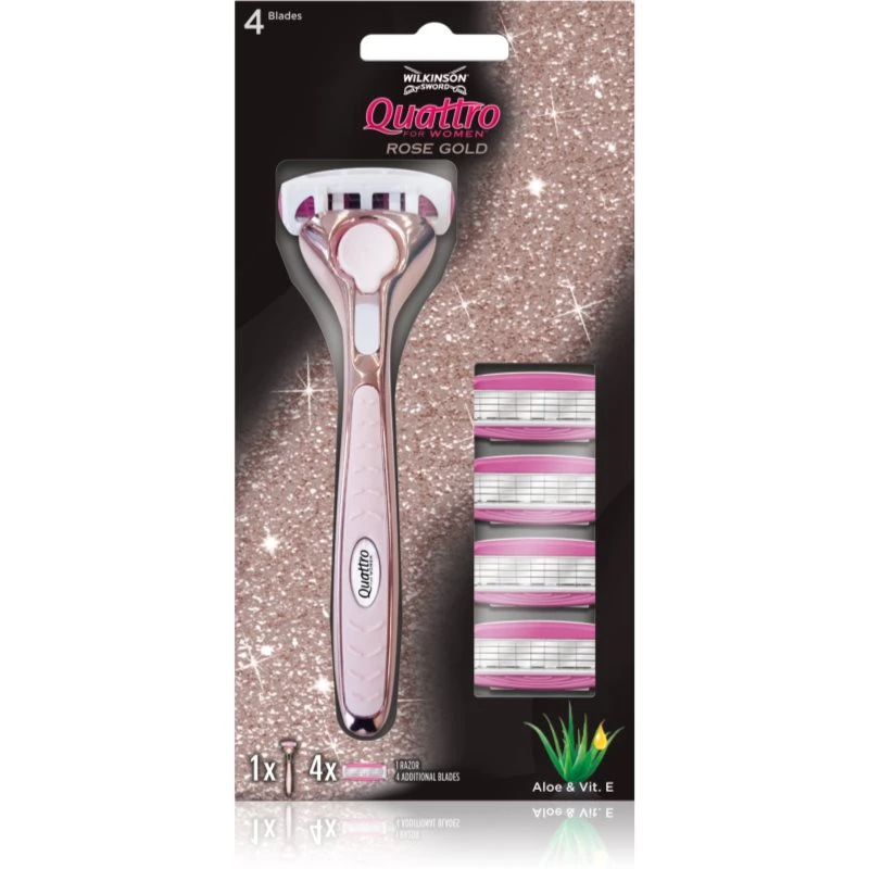 Wilkinson Sword Quattro for Women Rose Gold dámský holicí strojek + náhradní břity 4 ks