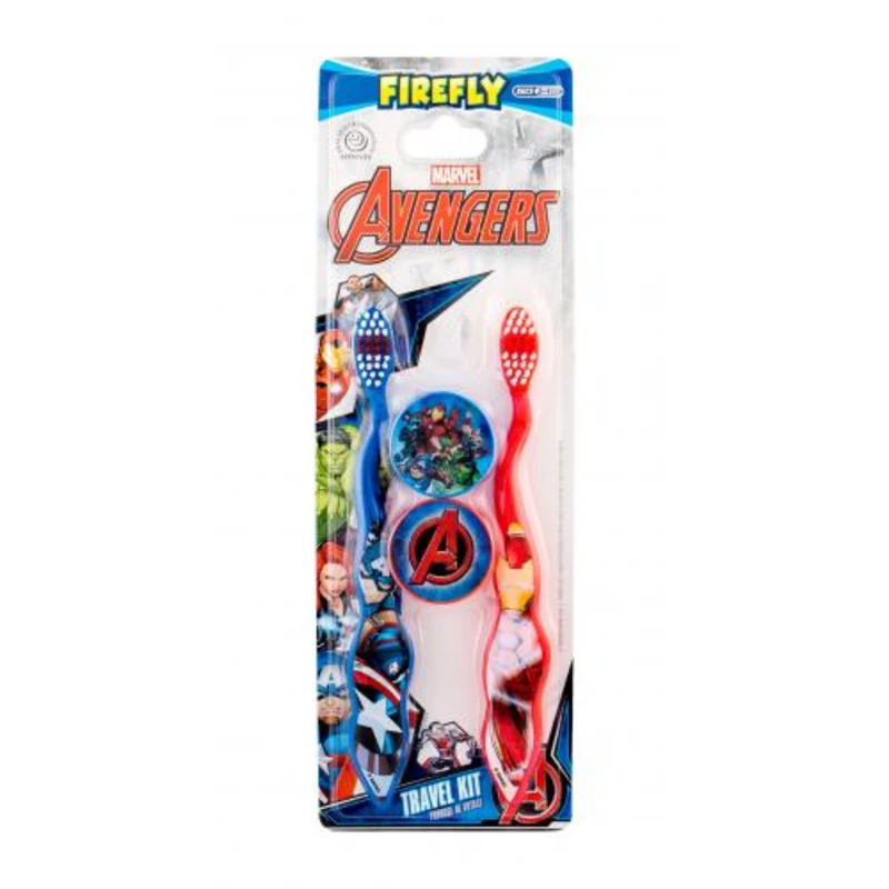 Marvel Avengers Toothbrush dárková kazeta zubní kartáček 2 ks + pouzdro 2 ks pro děti