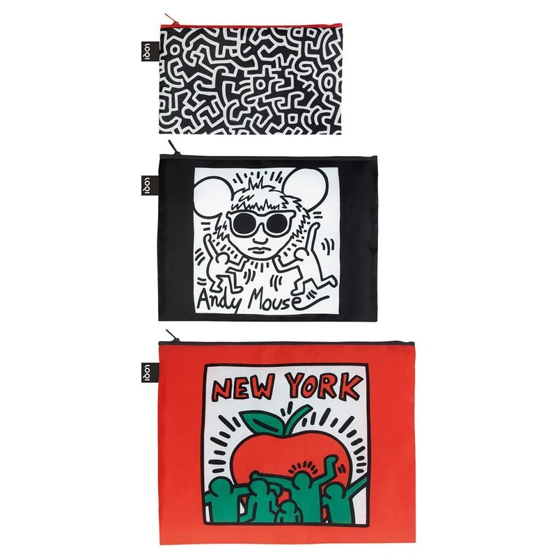 Cestovní taštičky na zip LOQI KEITH HARING New York, 3 ks