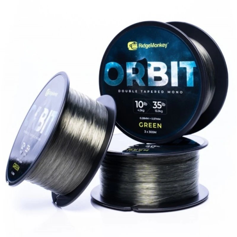 Ridgemonkey vlasec orbit double tapered mono oboustranně ujímaný vlasec zelená 3x300 m - p-průměr 0,30 mm / nosnost 5,4 kg