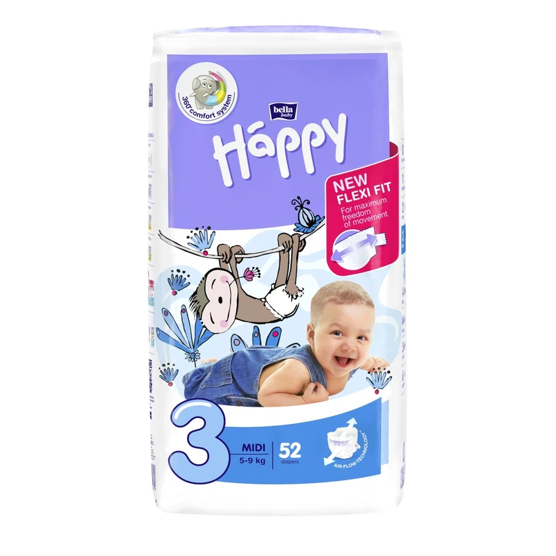 BELLA HAPPY Midi 3 (5-9 kg) 52 ks - jednorázové pleny